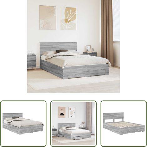 vidaXL Rangement de chambre - Cadre de lit Gris Sonoma 160 x 200 cm Bois d'ingénierie (1/5)