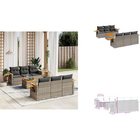 7-tlg. Garten-Sofagarnitur mit Kissen Grau Poly Rattan - Gartenmöbel Set - PE-Rattan Möbel - Outdoor Sofa - Lounge Set - Esszimmergarnitur (1/3)