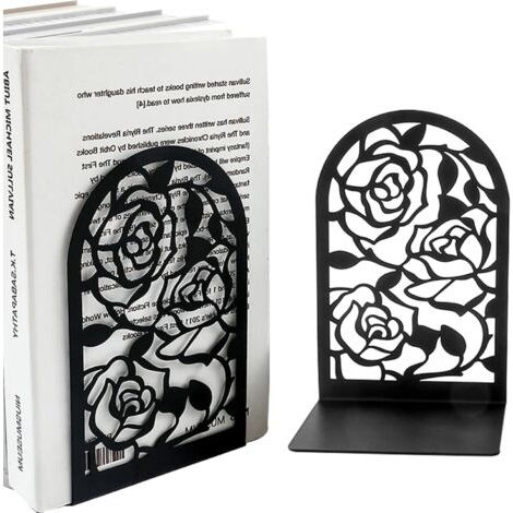 Serre Livres Original Cale Livre Etagere Métal Presse Livre-1 Paire Serré-Livre Bloc Livre Noir bookends Bloque Livre pour Bureau École à Domicile (des Roses) (1/5)
