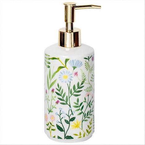 Flacon distributeur de lotion pour la maison en céramique de 430 ml, style américain, motif floral. Accessoires de salle de bain. (1/5)