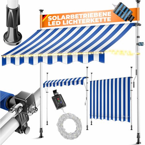 KESSER® Klemmmarkise, Handkurbel & LED-Lichterkette - 250 cm, Blau / Weiß (1/5)