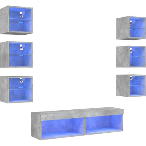 Maison Exclusive - 8-tlg. Wohnwand mit LED-Beleuchtung Betongrau (1/5)