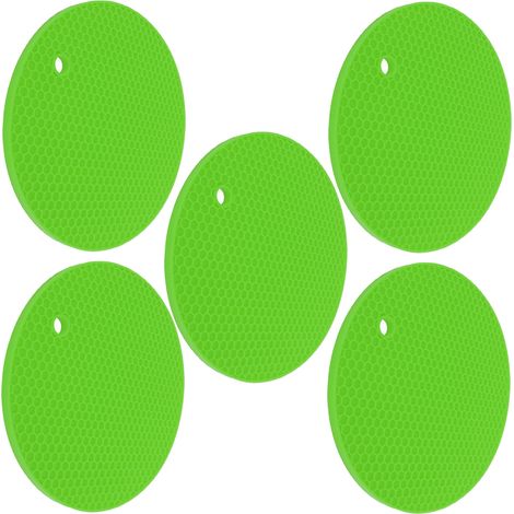 5er-Pack runde Silikonuntersetzer, vielseitig, hitzebeständig, rutschfest, geeignet für Töpfe und heiße Speisen, grün (1/5)