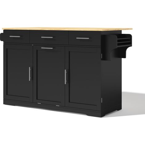 Isla de cocina móvil con tablero abatible, 3 cajones y ruedas, MDF 136 x 75 x 92 cm (1/5)