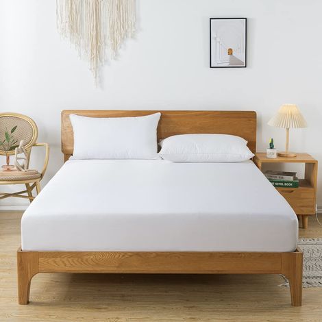 Drap Housse 100x200, 35cm Bonnet pour Matelas Épais, Blanc, Bambou (1/5)