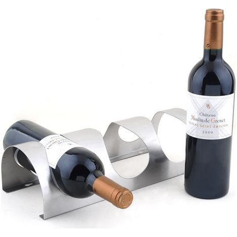 Botellero de pared para 4 botellas, estante de acero inoxidable para almacenamiento de botellas de vino, soporte de pared para botellas, Home Creative Home, color plata. (1/5)