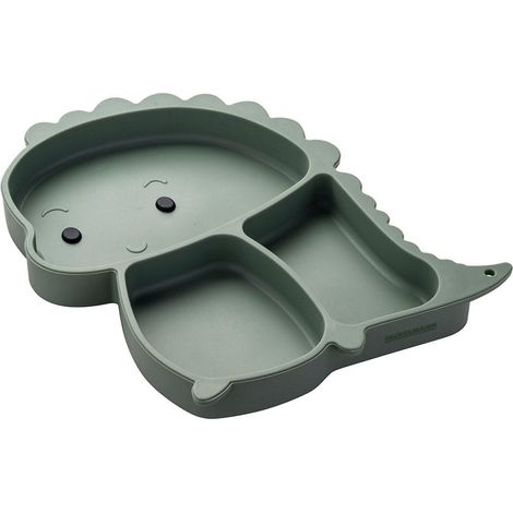 Plato con forma de dino, verde de silicona con ventosa