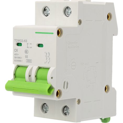Disjoncteur miniature 2P C6 6A TOMG3-63, protection différentielle et surcharge, interrupteur modulaire 2 pôles, dispositif de coupure étanche à l'air, type C, 230V, pour tableau électrique domestique (1/5)