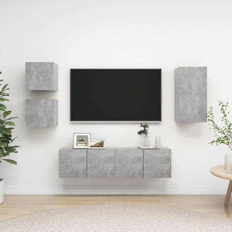 vidaXL Set de muebles de salón 5 pzas madera ingeniería gris hormigón (1/5)