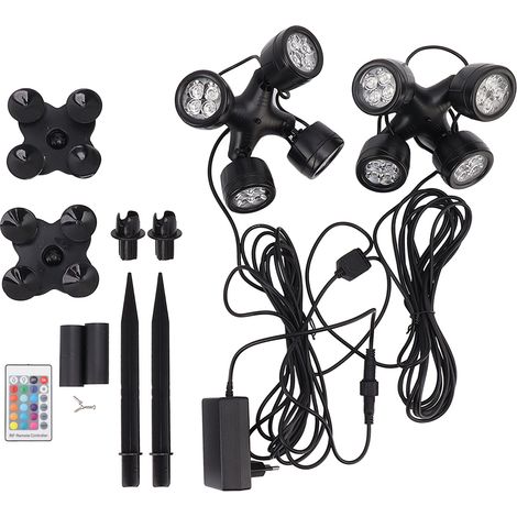 Ortviai Projecteur LED Submersible RGB pour Piscine, Aquarium et Jardin – 4 Têtes Pivotantes, Étanche IP68, Télécommande (1/5)