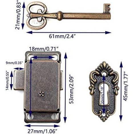 Lot de 4 - Verrou pour meubles - Fer - 53 x 27 mm - Bronze rouge - Avec clé et vis - Verrou de sécurité pour meubles - Verrou de (1/4)