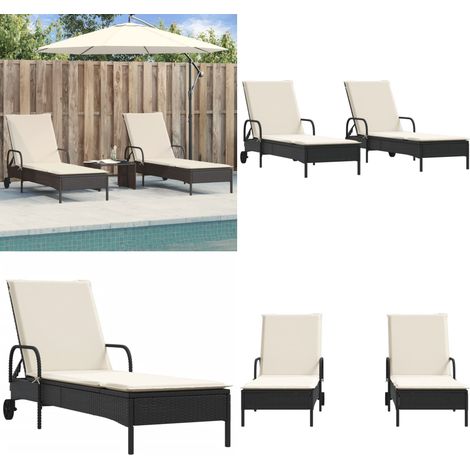 Sonnenliegen mit Auflagen 2 Stk. Schwarz Poly Rattan - Sonnenliegen - Gartenmöbel - Liegefläche - Outdoor Furniture - Poolside Lounge Chair - Home & Living (1/5)