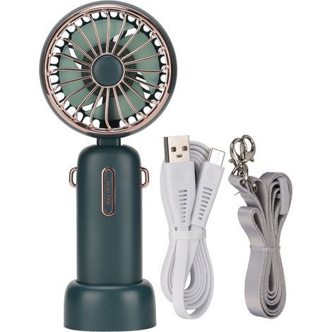 Ventilateur portable 4800 mAh, petit format, pliable et réglable, avec cordon amovible, idéal pour les voyages, l'intérieur et l'extérieur (vert).-AquaForge (1/5)