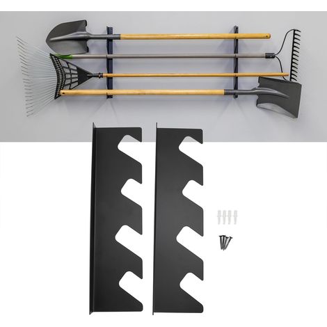 Estantería de hierro para pared, con ajuste flexible (2 piezas), para guardar palas, rastrillos y escobas en el garaje o el jardín. (1/5)