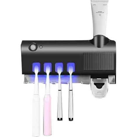 Porta spazzolini da denti, porta spazzolini da parete, dispenser e organizer per dentifricio, disinfettante per spazzolini da bagno (nero) (1/4)