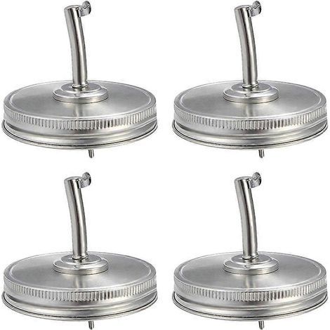 Lot de 4 couvercles bec verseur en acier inoxydable, compatibles avec les bocaux Mason.-7.00X7.00X2.00CM-Silver (1/4)