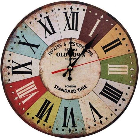 Vintage Wall Clock 30cm Rustic Wood Silent Dial Decor Living Room Bedroom Office (1/4)
