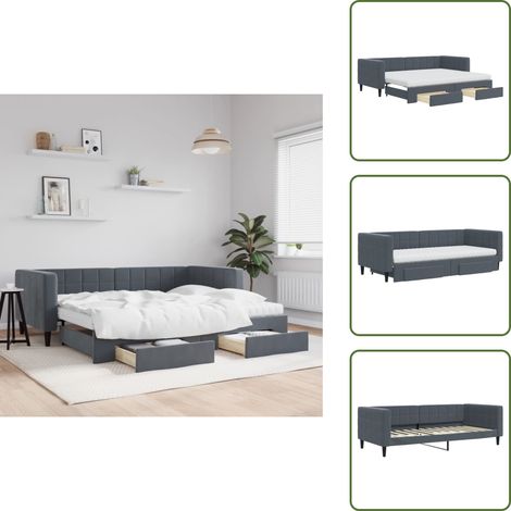 vidaXL Tagesbett Ausziehbar mit Schubladen Dunkelgrau 90x200 cm Samt (1/5)