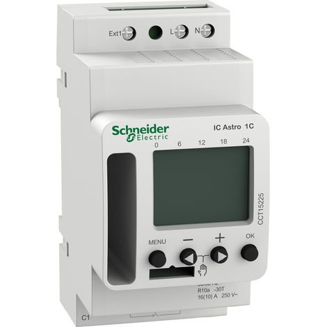 Schneider – Interrupteur crépusculaire astronomique programmable – 84 commutations hebdomadaires – Écran LCD rétro-éclairé – Réserve de marche 10 ans (1/4)