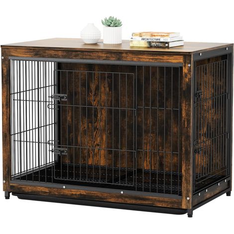 XL Gabbia per cani Metallo Legno Grande Taglia Casetta per cani da interno Tavolino per Gabbia recinto 97x59x75cm (1/5)