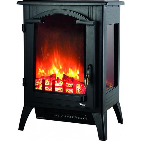 Vigor 9793610 Vatra Stufa caminetto elettrica 2000 W con effetto fiamma termostato regolabile protezione surriscaldamento colore Nero (1/2)