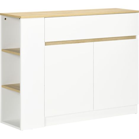 Buffet meuble rangement avec 2 tiroirs 3 étagères ouvertes et placard 2 portes 110 x 29,5 x 82 cm blanc