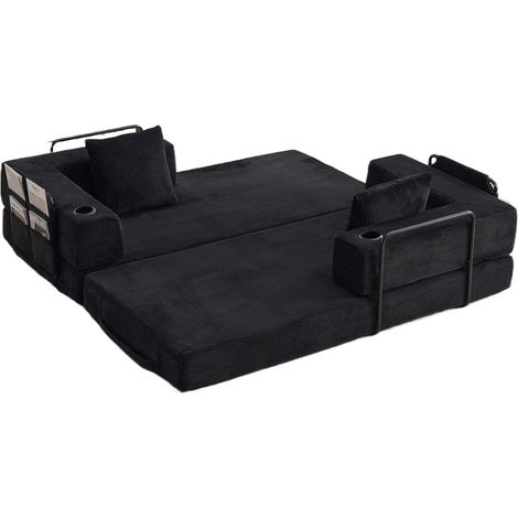 CHICFURN Sofá cama convertible 185x92,5x60 cm tejido de pana negro, sin montaje, para salón (1/5)