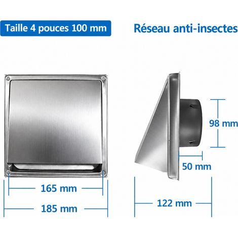Grille d'aération extérieure 100 mm 4 pouces en acier inoxydable 304 sans grille avec clapet anti-retour 100mm réf 0698 19 × 19 × 12 cm 477 g – Livraison gratuite