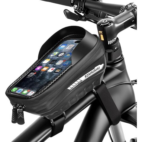 Bicycle Handlebar Bag with Phone Holder, Bike Phone Mount, Touchscreen Handlebar Bag with Sunshade, Mountain Bike Handlebar Bag for Smartphones under 7", Black (1/5)