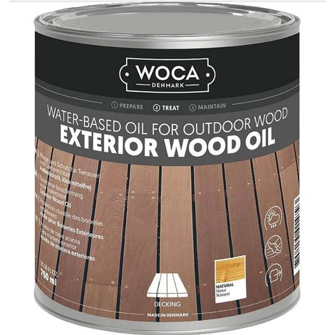 Huile pour bois extérieur 0,75 L – Protection UV pour terrasses et bardages – Application facile, rendement 8-12 m²/L – Woca