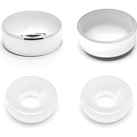 Set mit 2 verchromten Kunststoff-Schraubenabdeckungen Ø 20 mm – inklusive Dusch- und Wasserhahn-Dichtung – dekorative Spiegelabdeckung (1/3)
