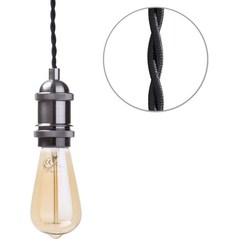Litecraft Ceiling Pendant Braided Cable 1 Light E27 Fitting - Pewter (1/5)