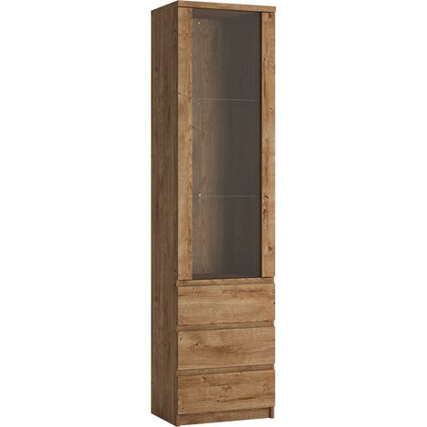 Vitrine mit 1 Tür und 3 Schubkästen in Eiche Nb. FORTALEZA-129, B/H/T ca. 50,1/200/40 cm (1/3)