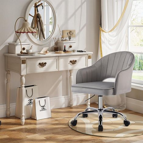 FIXIMASTER Chaise de Bureau et Coiffeuse en Velours, Pivotante à Roulettes, Hauteur Réglable, Ergonomique - Gris