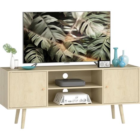 Optimiser le Rangement Salon avec ce Meuble TV Moderne 120 cm Finition Bois 2 Placards 2 Étagères Ouvertes TV 55" (1/5)