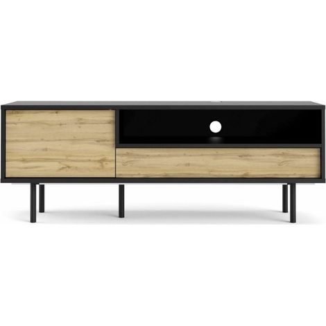 Mobile porta tv 137 cm nero opaco e rovere chiaro - Ciampino