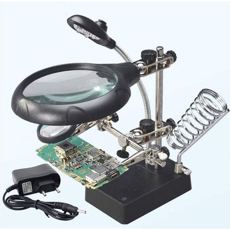 Estación de soldadura de segunda mano, 5 LED, lupa de mesa, 2,5x/7,5x/10x, soporte para lentes con abrazadera para soldar, reparar y modelar – RAPANDA