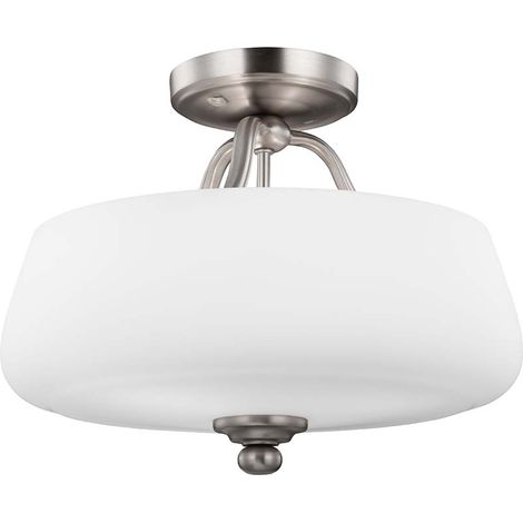 Deckenleuchte Wohnzimmerlampe Stahl Glas-Schirm D 36,9 cm 3 Flammig Nickel