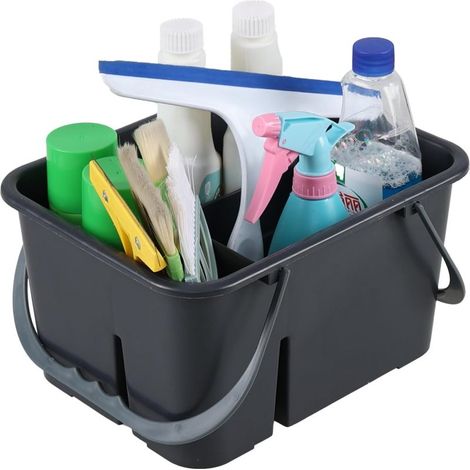 Caja de almacenamiento portátil multifuncional de plástico con asa, cesta grande de almacenamiento gris para limpieza (apta para baño, cocina, fregadero).