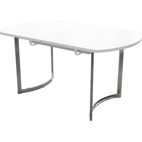Ausziehbarer Esstisch 140/180 x 80 cm, MDF weiß, Beine aus silberfarbenem Metall (1/5)