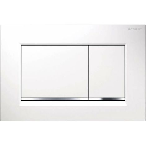 Plaque de déclenchement Geberit Sigma30 pour rinçage double touche: blanc mat laqué, revêtement facile à nettoyer, chromé brillant
