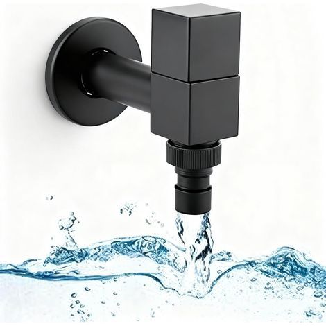Robinet de jardin carré noir, robinet d'extérieur pour lavabo de salle de bain, filetage G1/2, fixation murale, pour balcon. Robinet de salle de bain permanent pour lavabo de balcon. (1/5)
