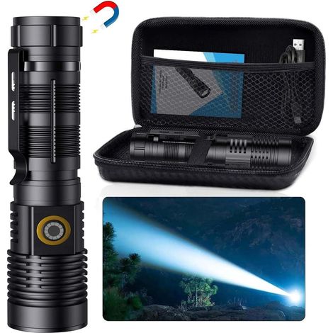 Hoxida 2er-Pack taktische Taschenlampe, 2000 Lumen, USB-wiederaufladbare LED-Taschenlampe mit 1500 Metern Leuchtweite, zoombare, magnetische, wasserdichte Taschenlampe (1/4)