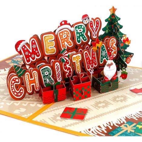 Cartes de Noël pop-up 3D, cartes de vœux de Noël 2021, cartes de fêtes artisanales avec enveloppe et étiquette message pour Noël. (1/5)