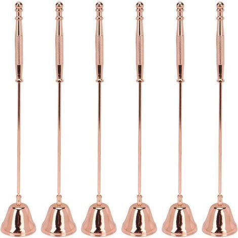 Bell-shaped rose gold candle snuffer with ergonomic handle, for home use, set of 6.