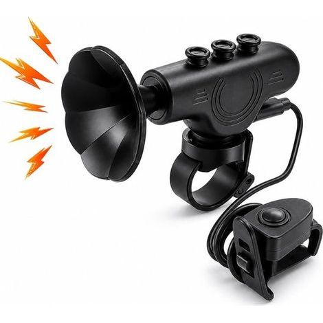 Klaxon pour vélo électrique - Sonnette électronique étanche 120 dB avec batterie rechargeable 300 mAh Fixation sur guidon Installation facile pour adultes. enfants. VTT et vélos électriques - Noir