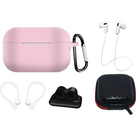 Silikonhülle für AirPods Pro 2 / AirPods Pro 1 + Schutzhülle / Ohrhaken / Nackenband / Uhrenarmbandhalter / Karabiner-Set – Pink