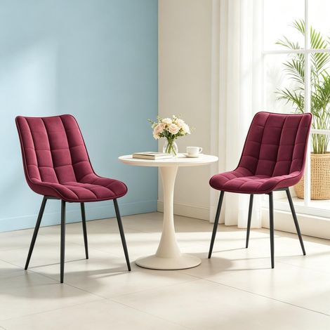 Lot de 2 chaises de salle à manger 46x39x85,5 cm velours bordeaux stables pour salon – MEUBLIV (1/5)