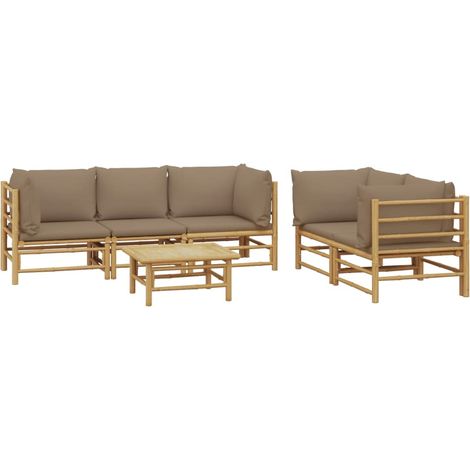 Mobili da giardino mobili da esterno Set di mobili da 6 pezzi con cuscini in bambù tortora 020016944