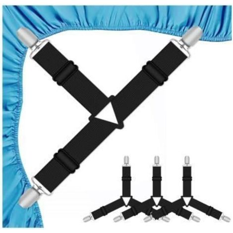 Attache Drap Housse - Aattache - Set de 4 Pièces - Élastiques Ajustables - Pinces Métalliques - Noir (1/4)